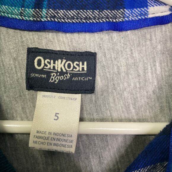 OshKosh Bgosh Boy's Size 5 Cotton button down Blue and Green plaid Shirt - Picture 3 of 6